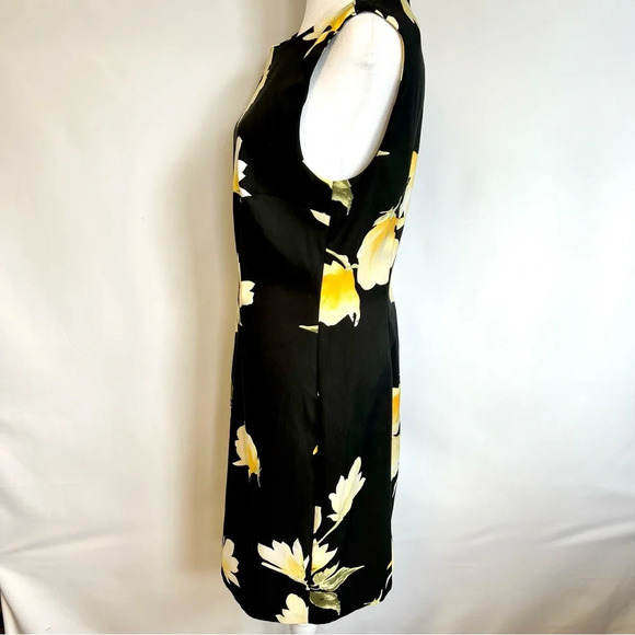 Alyx Black Yellow Floral Sleeveless Fitted Midi Spring Dress Women’s Size 10 - Picture 6 of 15